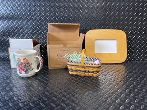 lot 273C image: Longaberger Basket, Rogers & Ginger Mug, and Wooden Picture Frame Set