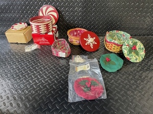 lot 274 image: Holiday Basket and Decor Collection with Peppermint Plates and Ornaments