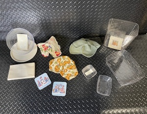 lot 278 image: Longaberger Kitchen Accessories Lot with Coasters, Fabric Bowl Covers, Plastic Liners, and Recipe Cards