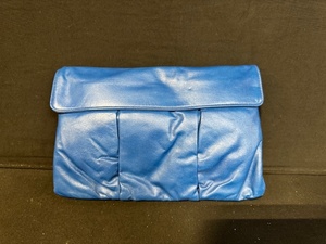 lot 22F image: Blue Faux Leather Clutch Purse with Pleated Front