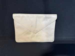 lot 22G image: Beige Faux Leather Envelope Clutch Purse with Perforated Detail