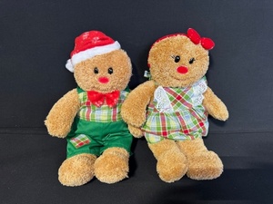 lot 506 image: Pair of Holiday Gingerbread Plush Dolls in Plaid Outfits
