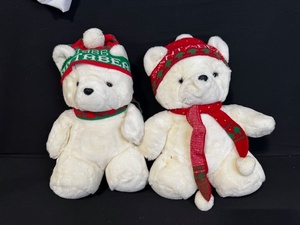 lot 509 image: Set of 2 Holiday Plush Polar Bears with Winter Hats and Scarves