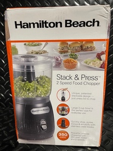 lot 209 image: Hamilton Beach Stack & Press 2-Speed Food Chopper, 350W, 3-Cup Bowl.