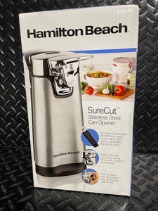 lot 233 image: Hamilton Beach SureCut Stainless Steel Can Opener in Box
