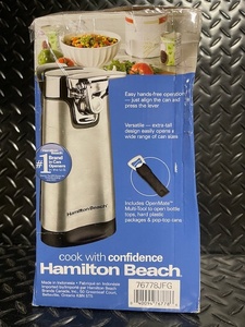 lot 290 image: Hamilton Beach SureCut Stainless Steel Electric Can Opener in Box