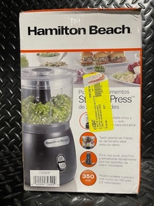lot 293 image: Hamilton Beach Stack & Press 2 Speed Food Chopper, 350 Watt, 3 Cup Bowl