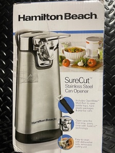 lot 319 image: Hamilton Beach SureCut Stainless Steel Can Opener with OpenMate Multi-Tool
