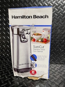 lot 353 image: Hamilton Beach SureCut Stainless Steel Can Opener in Box