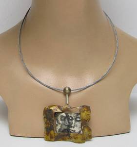 lot 2 image: Impressive Sculptural Sterling Silver Modernist Pendant Necklace wFaces