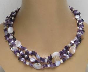 lot 5 image: Chunky Multi-Strand Genuine Pear & Amethyst Necklace