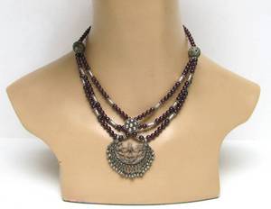 lot 29 image: Large Multi Strand Tribal Silver & Garnet Necklace