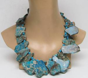 lot 37 image: Great Looking Necklace wLarge Genuine Turquoise Slab Beads