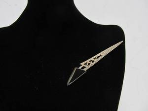 lot 55 image: 4.25 Retro Geometric Sterling Silver Brooch wBlack Insert