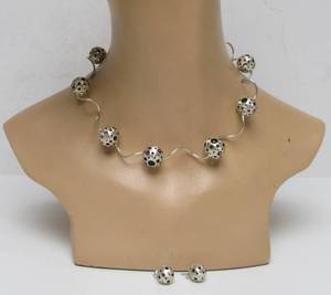 lot 56 image: Modernist Brushed Sterling Silver Pierced Ball Necklace & Earring Set