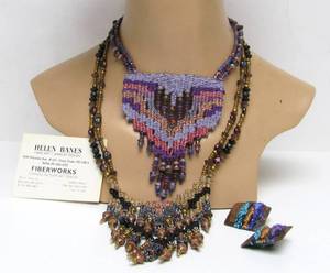 lot 57 image: Beautiful Handmade Fiber Works Necklaces & Earrings by Helen Banes