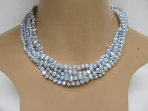 lot 58 image: Multi-Strand Genuine Freshwater Pearls Necklace wSterling Silver Clasps - Light Blue