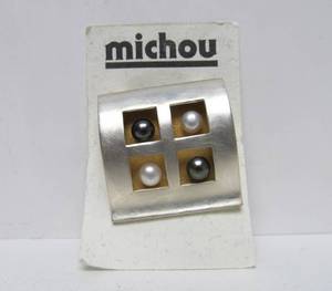 lot 59 image: NOS Retro 80s MICHOU Sterling Silver Modernist Brooch Pendant wPearls