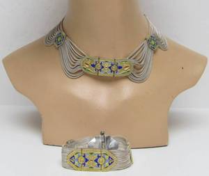 lot 70 image: Outstanding Sterling Silver Enameled Necklace & Bracelet Set
