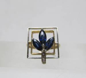 lot 75 image: Lovely Designer 14K Gold Ring wBlue Sapphires & Diamonds