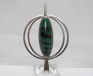 lot 79 image: Elegant Sculptural Sterling Silver Pendant wMalachite