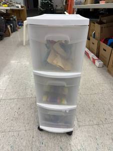 lot 110 image: Rolling Storage Bin with Craft Supplies