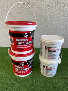 lot 147 image: 2 Sealed Joint Compound Tubs & 2 Sealed Furnace Cement Tubs