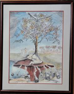 lot 10 image: La Fcondit by Monique Thibault Colored Lithograph Framed Artwork