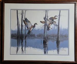 lot 252 image: Philip Crowe Wildlife Print Woodies at Lost Lake Signed Numbered 190950, COA