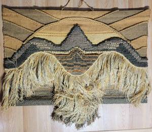 lot 356 image: Vintage Macrame Weaving Mountainscape Wall Hanging