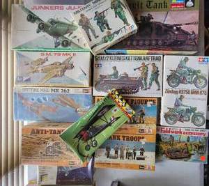 lot 316 image: WWII Model Kits  Planes  Tanks  Soldiers  Bikes