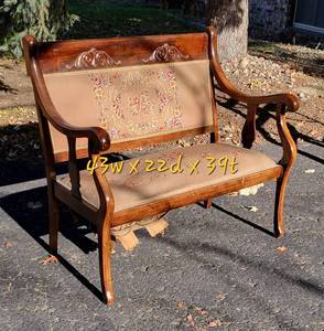 lot 18 image: Antque Empire Settee Loveseat, as