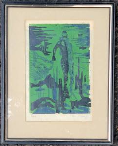 lot 373 image: Original Woodblock Artwork Diver by Dick Hoffman