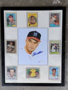 lot 409 image: Autographed Milwaukee Braves Eddie Matthews Cards and Photo