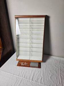 lot 434 image: RayBan Bausch & Lomb Countertop Display Case  WoodGlass Eyewear Stand