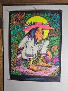 lot 164A image: Vintage San Mezcalito Psychedelic Blacklight Poster Cocorico Graphics Los Angeles 28 x 21