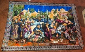 lot 427 image: Lebanese Woven Wall Tapestry  Hookah Lounge Scene