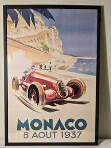 lot 384 image: Framed Vintage-Style Racing Poster  Monaco 8 Aout 1937
