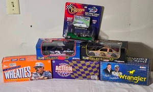 lot 163 image: NASCAR Die Cast Model Cars  124 & 164  Revell  Action  Winners Circle  Dale Earnhardt #3 Wheaties, Goodwrench Plus, Bass Pro, Wrangler, ACDelco Monte Carlo (19971999)  164 Victory Donuts Daytona (1998)