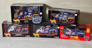 lot 157 image: NASCAR Die Cast Model Cars  124  Hot Wheels  Racing Champions  Mobil 1 #12 Mayfield (2000), Valvoline #6 Martin (1998Stock Rod 1949), Hot Wheels #44 Petty (1999) incl. NASCAR Rocks America