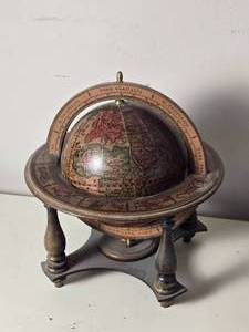lot 568 image: Vintage-Style Desk Globe on Wooden Stand  Decorative World Globe