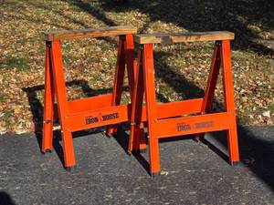 lot 553 image: Pair of Hirsh Iron Horse Steel Folding Sawhorses  Orange