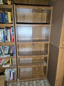 lot 555 image: Tall 5-Shelf Wood Laminate Bookcase