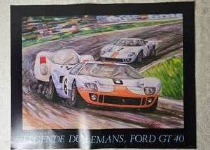 lot 389 image: Large Lgende du LeMans  Ford GT40 Vintage Racing Art Poster