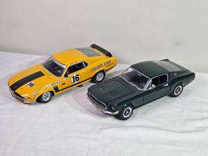 lot 76D image: Two 118 Ford Mustang Die-Cast Models  1969 George Follmer #16 Trans-Am & 1968 Bullitt-Style Fastback