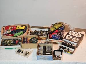 lot 260A image: Large Vintage Slot Car Racing Lot  Bodies, Chassis, Controllers, Parts & Accessories
