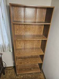 lot 451A image: Set of Two Matching Oak-Finish Adjustable Bookcases  30  72  12