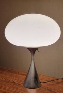 lot 25C image: Brushed Nickel Mushroom Capped Table Lamp