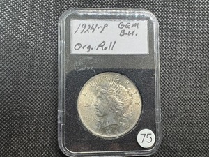 lot 75 image: 1924 Peace Dollar Marked Gem BU From Original Roll When Purchased