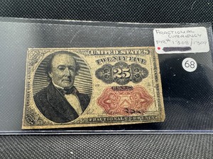 lot 68 image: Rare 1874 Twenty Five Cent Fractional Currency in Good Conditon